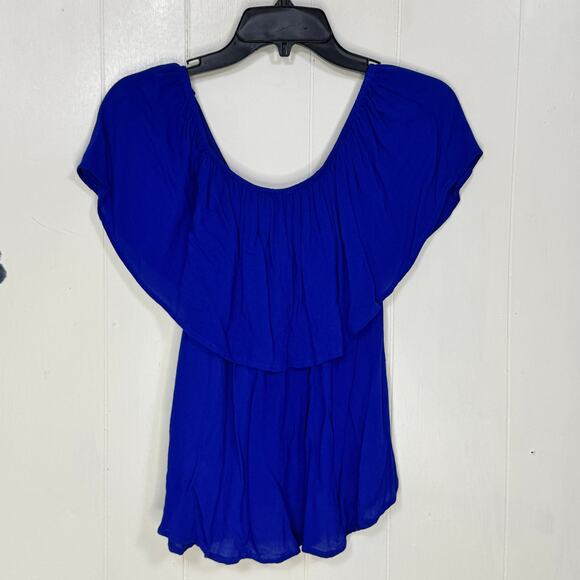 Altar'd State Womens Top Size Large Blue Coquette Beachy Coastal Travel Ruffled - Picture 4 of 12